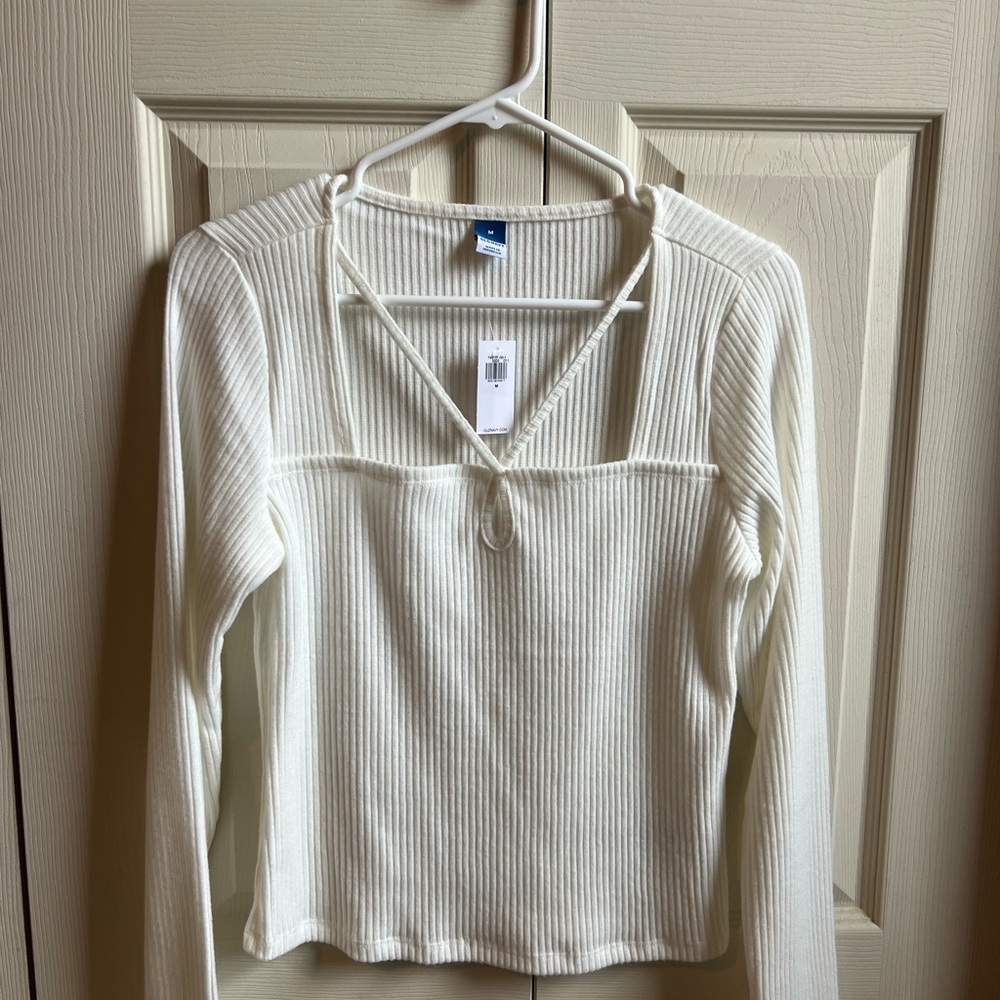 Old Navy Cream Ribbed Long Sleeve Top